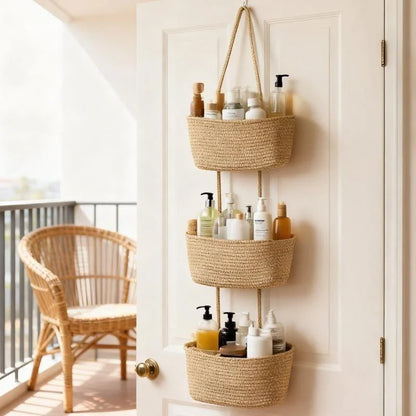 ⏳ LIMITED-TIME MEGA SALE | Getnexy™ 🧺Woven cotton 3-Tier Over the Door Basket, Wall-Mounted Jute Storage Organizer🔥