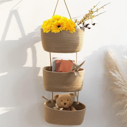 ⏳ LIMITED-TIME MEGA SALE | Getnexy™ 🧺Woven cotton 3-Tier Over the Door Basket, Wall-Mounted Jute Storage Organizer🔥