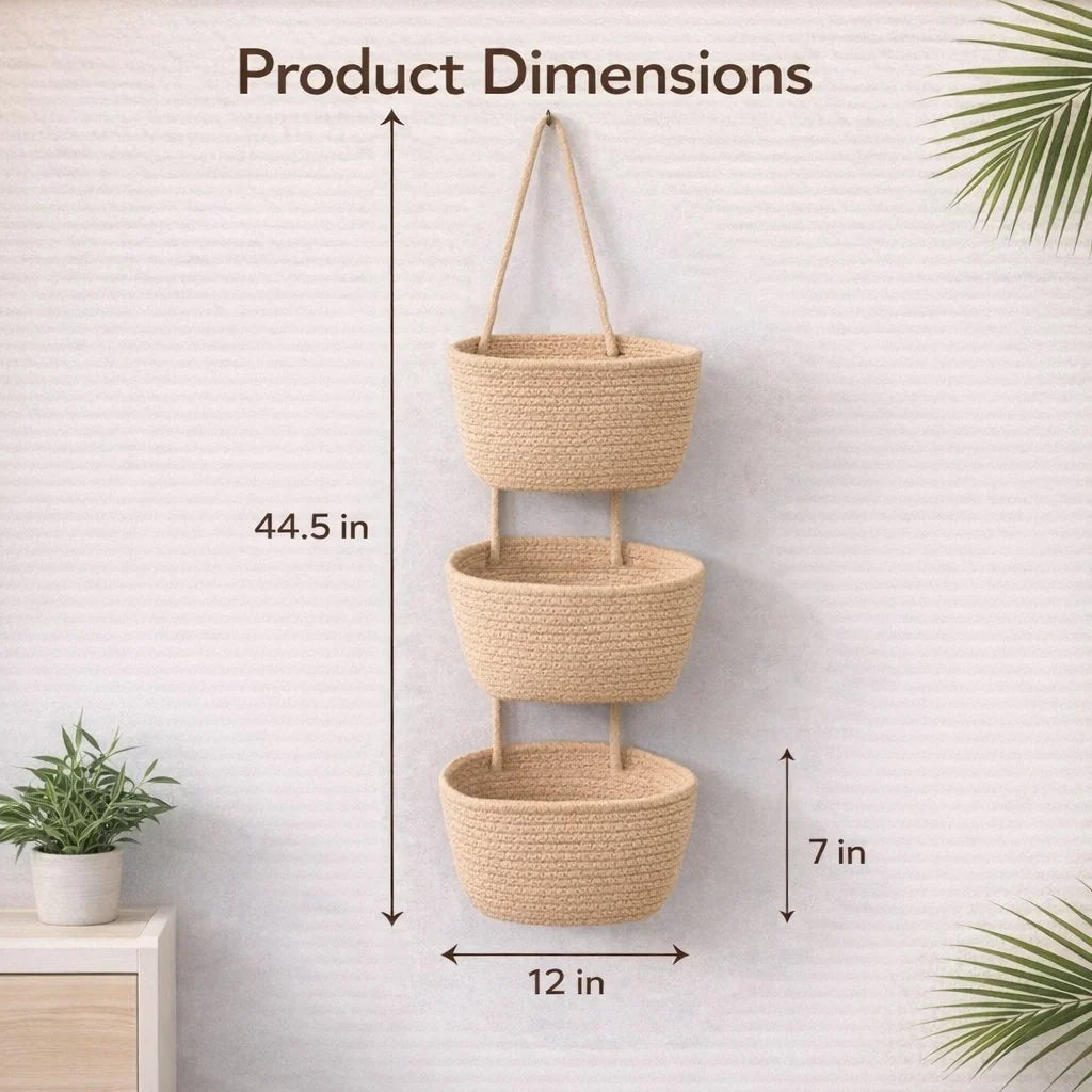 ⏳ LIMITED-TIME MEGA SALE | Getnexy™ 🧺Woven cotton 3-Tier Over the Door Basket, Wall-Mounted Jute Storage Organizer🔥