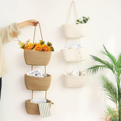 ⏳ LIMITED-TIME MEGA SALE | Getnexy™ 🧺Woven cotton 3-Tier Over the Door Basket, Wall-Mounted Jute Storage Organizer🔥