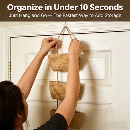 ⏳ LIMITED-TIME MEGA SALE | Getnexy™ 🧺Woven cotton 3-Tier Over the Door Basket, Wall-Mounted Jute Storage Organizer🔥