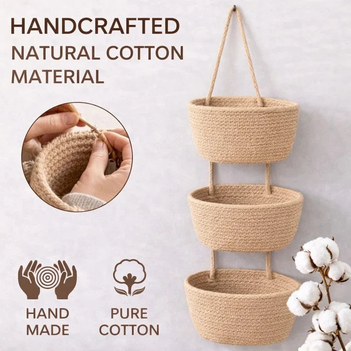 ⏳ LIMITED-TIME MEGA SALE | Getnexy™ 🧺Woven cotton 3-Tier Over the Door Basket, Wall-Mounted Jute Storage Organizer🔥