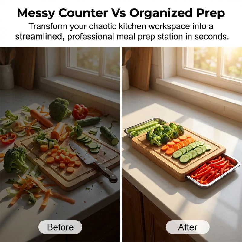 ⏳ LIMITED-TIME MEGA SALE | Getnexy™  🥕🔪Wooden Cutting Board with Slide-Out Trays