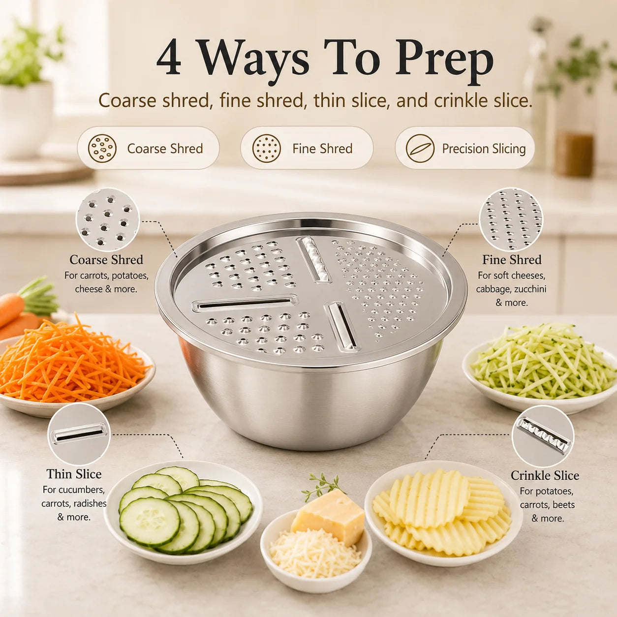 ⏳ LIMITED-TIME MEGA SALE | Getnexy™  3-in-1 Multifunction Kitchen Strainer Set – Stainless Steel Wash, Drain & Slice Bowl for Fruits, Vegetables & Rice