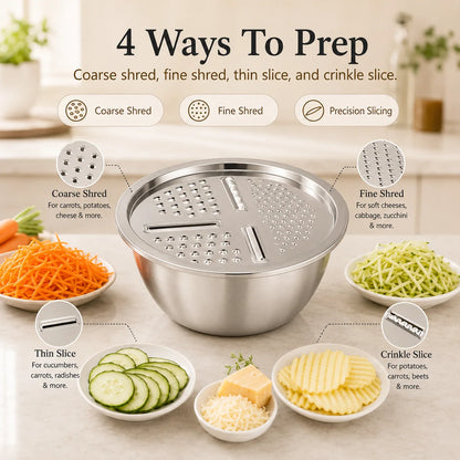 ⏳ LIMITED-TIME MEGA SALE | Getnexy™  3-in-1 Multifunction Kitchen Strainer Set – Stainless Steel Wash, Drain & Slice Bowl for Fruits, Vegetables & Rice