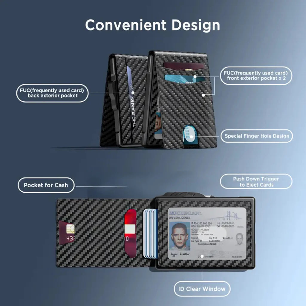 🔥2026 New Wallet for Men - Pop Up Case, Cash Slot, and Credit Card Slot - Aluminum Wallet with RFID Blocking, Minimalist Leather Wallet Front Pocket with ID Window