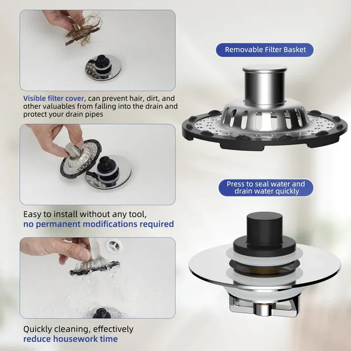 ⏳ LIMITED-TIME MEGA SALE | Getnexy™ Stop Fumbling with Gross Drains! 🛑 Upgrade to the 3-in-1 Stopper . 🌊Pop-Up Sink Stopper