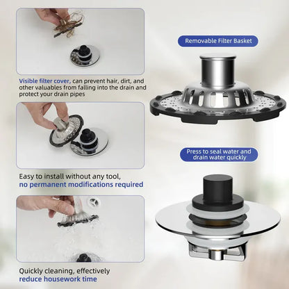 ⏳ LIMITED-TIME MEGA SALE | Getnexy™ Stop Fumbling with Gross Drains! 🛑 Upgrade to the 3-in-1 Stopper . 🌊Pop-Up Sink Stopper