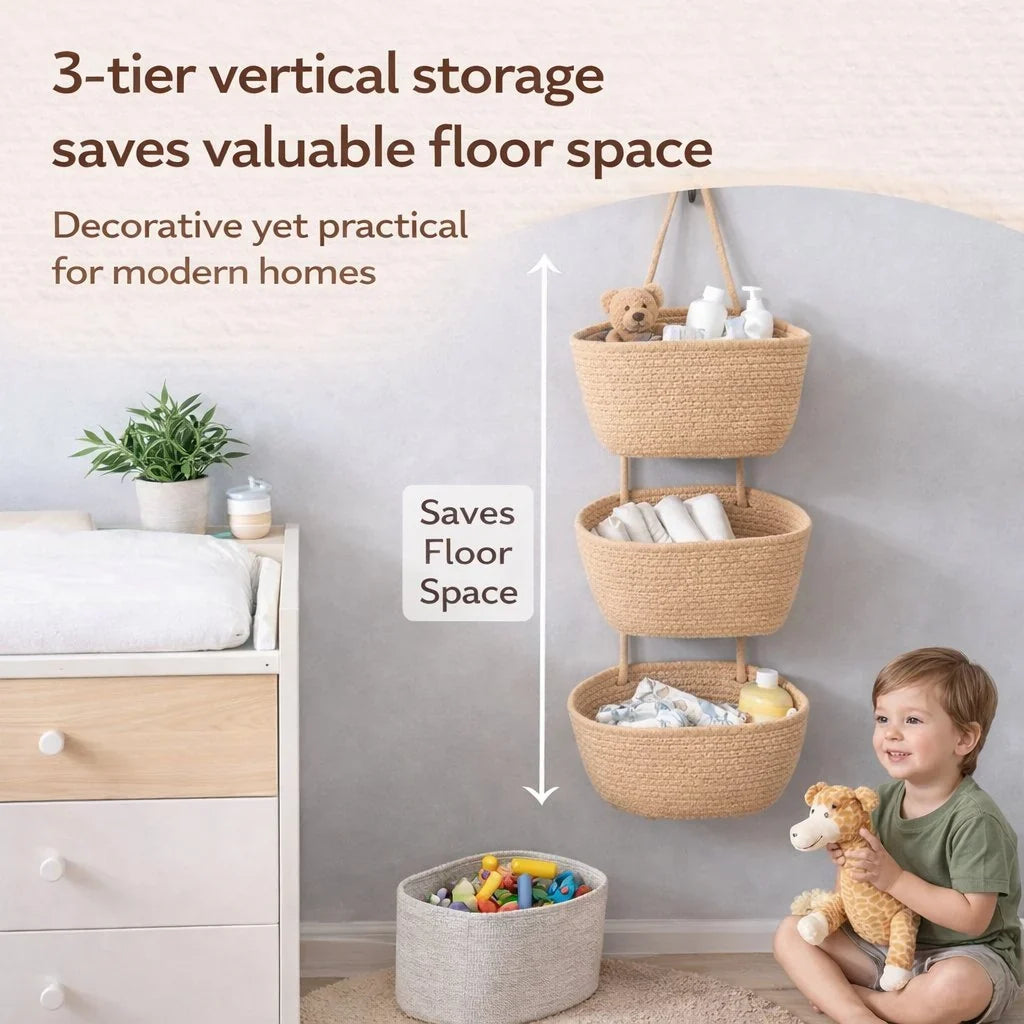 ⏳ LIMITED-TIME MEGA SALE | Getnexy™ 🧺Woven cotton 3-Tier Over the Door Basket, Wall-Mounted Jute Storage Organizer🔥