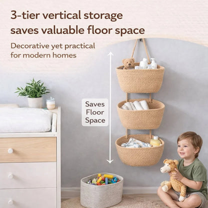 ⏳ LIMITED-TIME MEGA SALE | Getnexy™ 🧺Woven cotton 3-Tier Over the Door Basket, Wall-Mounted Jute Storage Organizer🔥