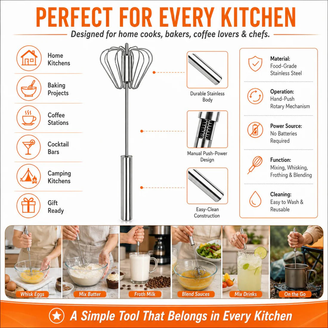 ⏳ LIMITED-TIME MEGA SALE | Getnexy™ 🥄✨ Stainless Steel Hand-Push Rotary Whisk – Effortless Mixing in Seconds!