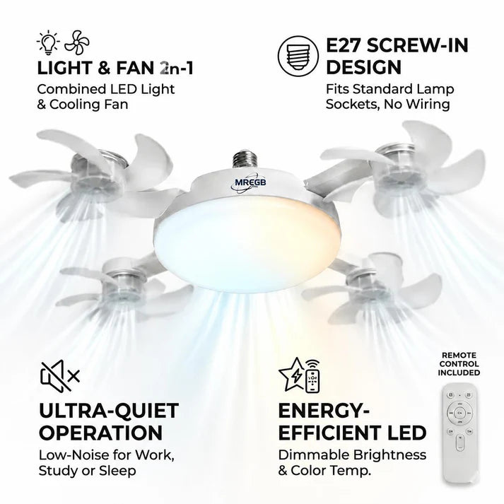 ⏳ LIMITED-TIME MEGA SALE | Getnexy™ 🔥2026 New E27 2-in-1 Fan Light | Silent Remote LED Cooling Combo