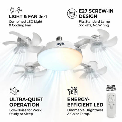 ⏳ LIMITED-TIME MEGA SALE | Getnexy™ 🔥2026 New E27 2-in-1 Fan Light | Silent Remote LED Cooling Combo