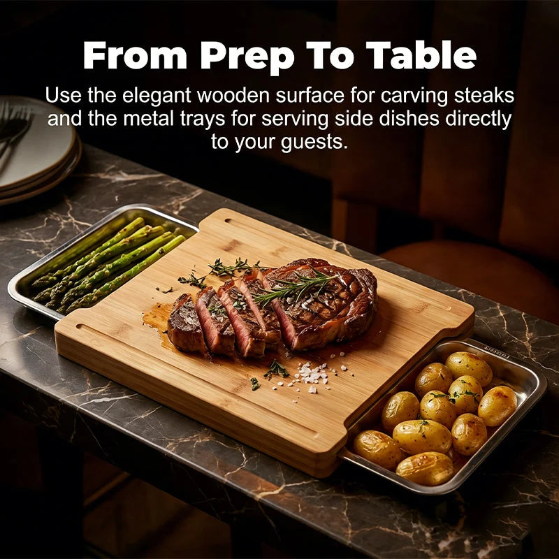 ⏳ LIMITED-TIME MEGA SALE | Getnexy™  🥕🔪Wooden Cutting Board with Slide-Out Trays