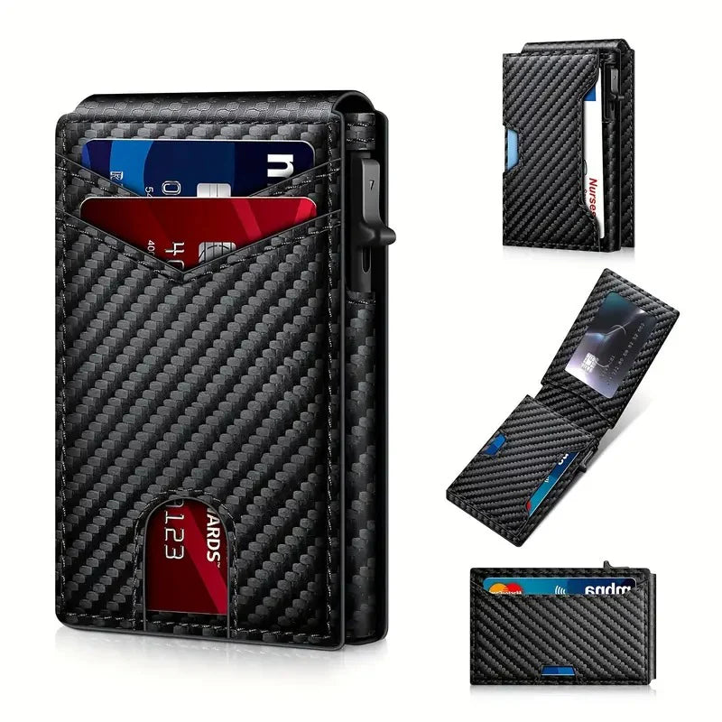 🔥2026 New Wallet for Men - Pop Up Case, Cash Slot, and Credit Card Slot - Aluminum Wallet with RFID Blocking, Minimalist Leather Wallet Front Pocket with ID Window