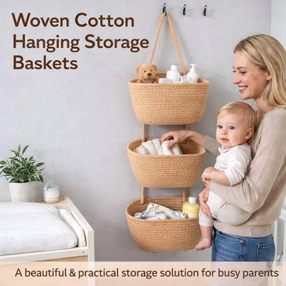 ⏳ LIMITED-TIME MEGA SALE | Getnexy™ 🧺Woven cotton 3-Tier Over the Door Basket, Wall-Mounted Jute Storage Organizer🔥