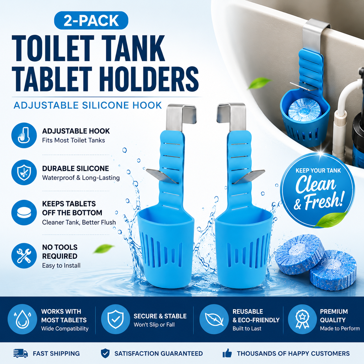 ⏳ LIMITED-TIME MEGA SALE | Getnexy™ 2-Pack Toilet Tank Tablet Holders 🚽 | Adjustable Silicone Hook