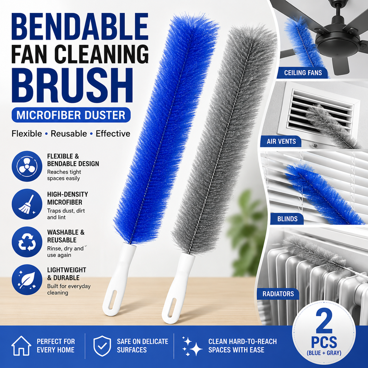 ⏳ LIMITED-TIME MEGA SALE | Getnexy™ Bendable Fan Cleaning Brush – Reusable Microfiber Duster for Fans&Curtain